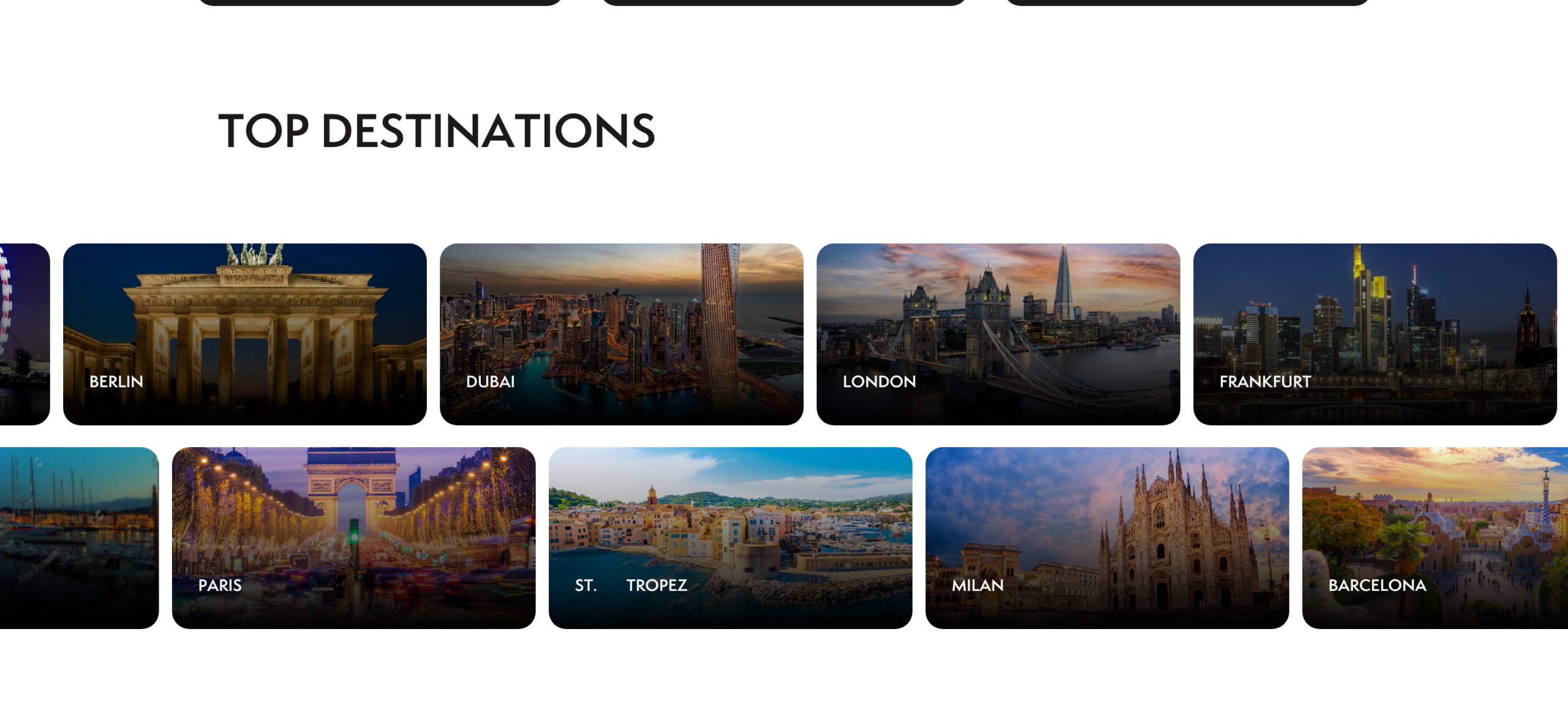 Topdestinationspanoramic, Berlin,Dubai,London,Frankfurt,Paris,StTropez,Milan,Barcelona