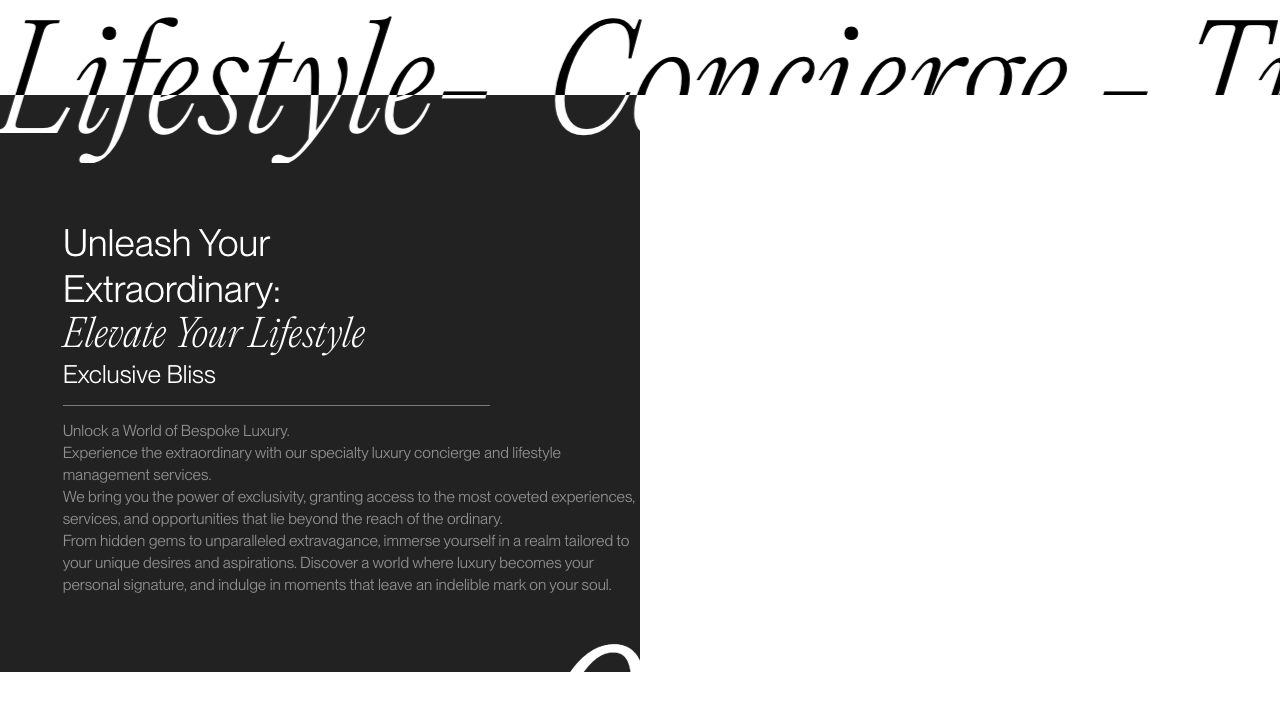 Oversizeditalic-serifscrolling'LifestyleConcierge'wordmarkaboveadark'UnleashYourExtraordinary'call-to-actionblock.