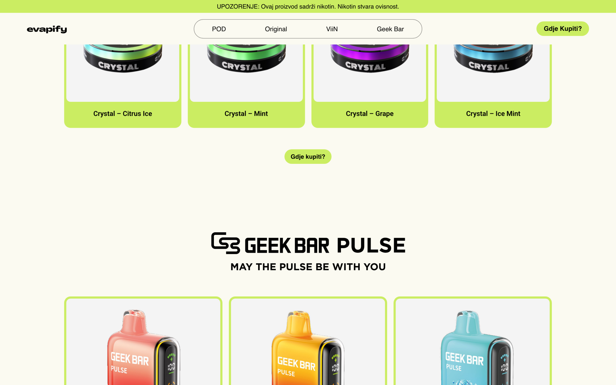 GeekBarPulsesectionwiththeGeekBarPulselogoand'Maythepulsebewithyou'taglineabovearowofdevicesinred,orangeandbluewithscreendisplays.