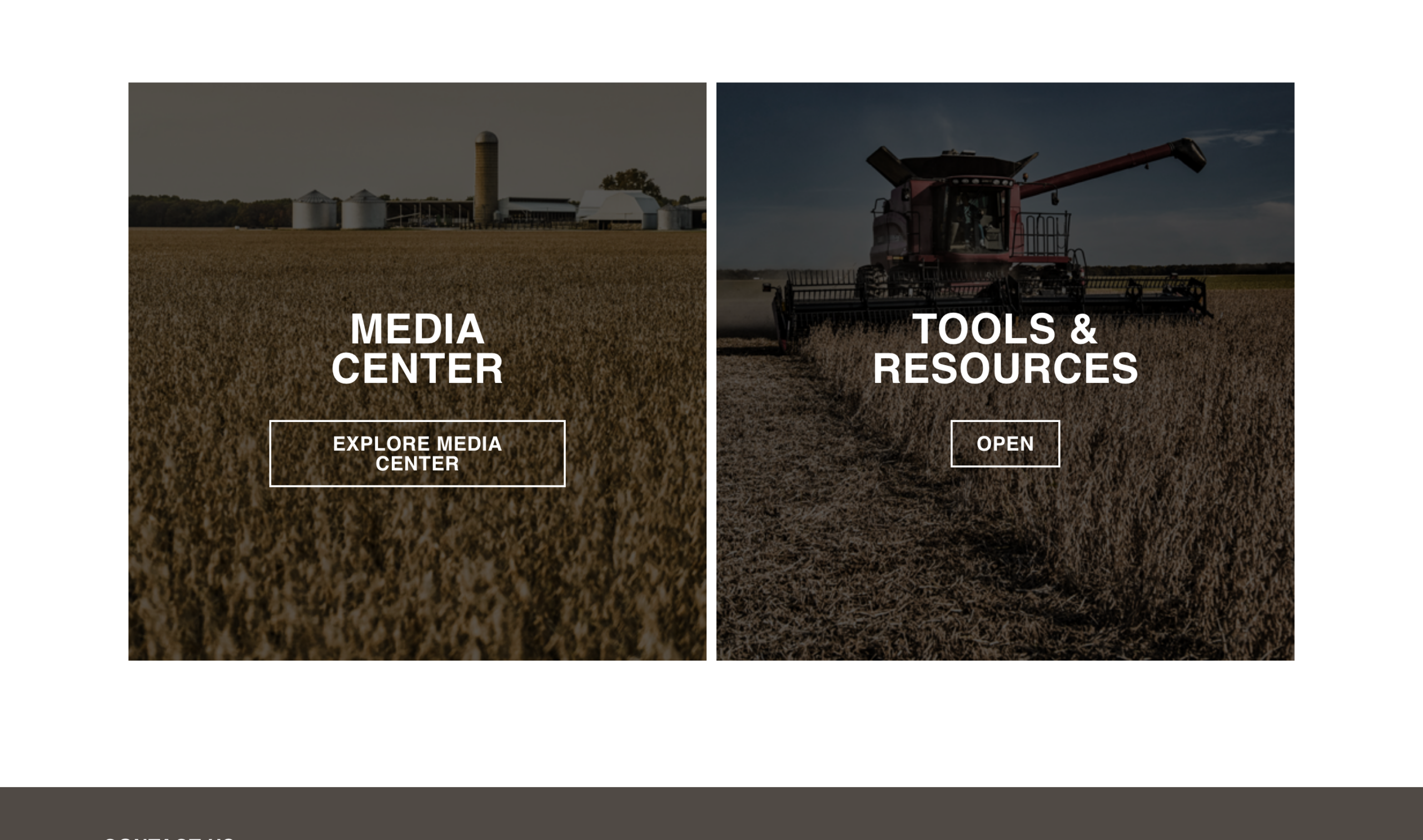 MediaCenterandTools&ResourcesimagetilesabovetheUnitedSoybeanBoardsitefooterwithpartnerlogosandsociallinks.