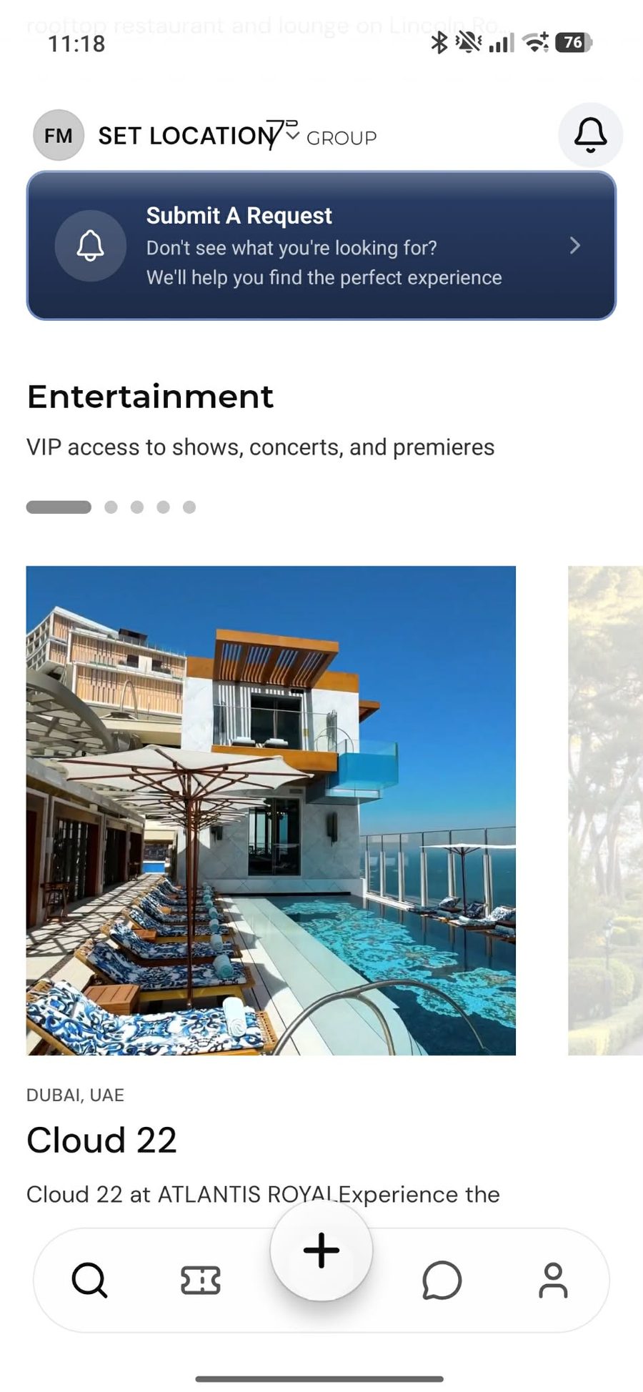 Lista Entertainment u 7D Group aplikaciji s klubom Cloud 22 u Atlantisu u Dubaiju.