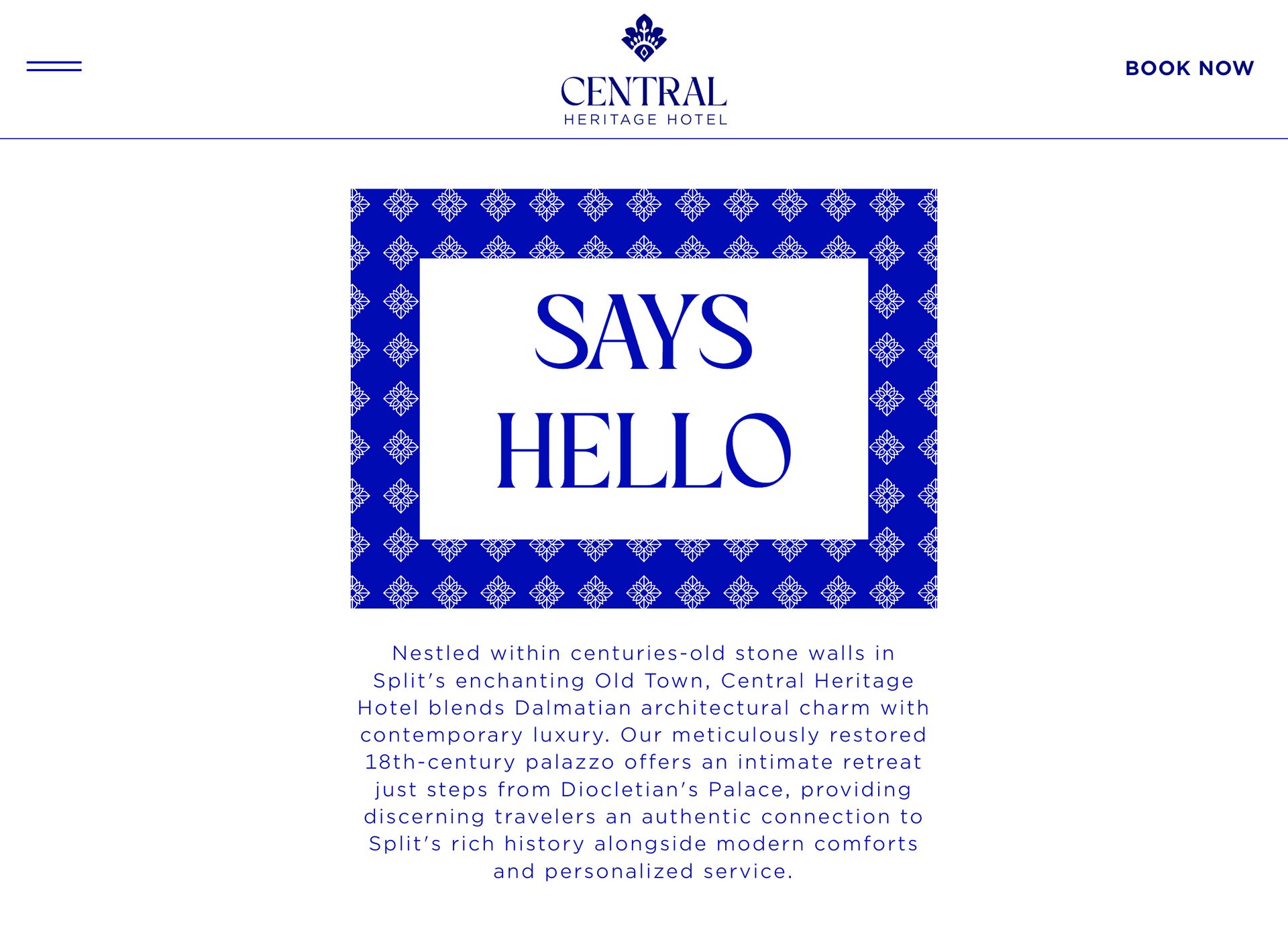 Central Heritage Hotel website, desktop view 1