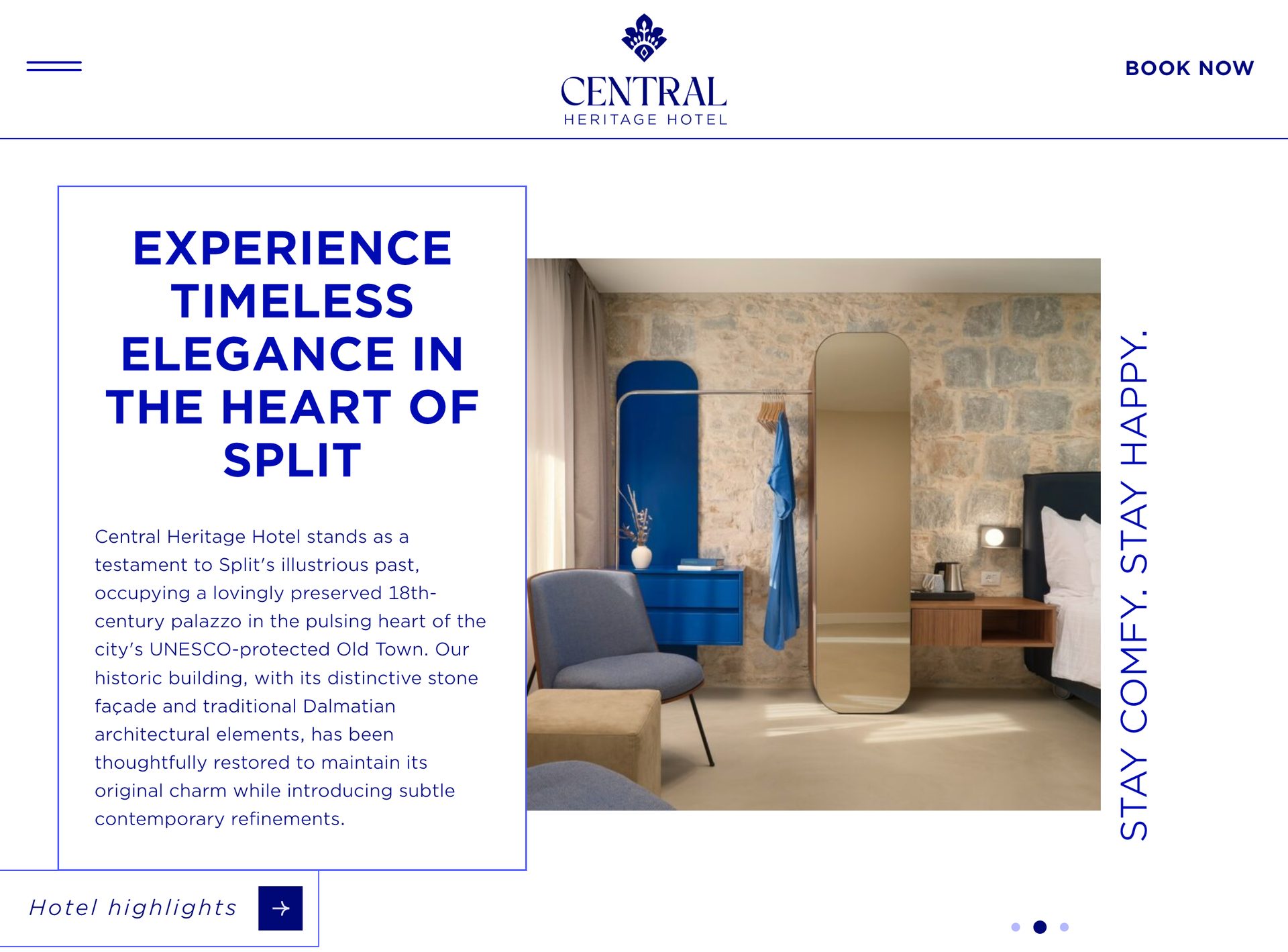 Central Heritage Hotel website, desktop view 2