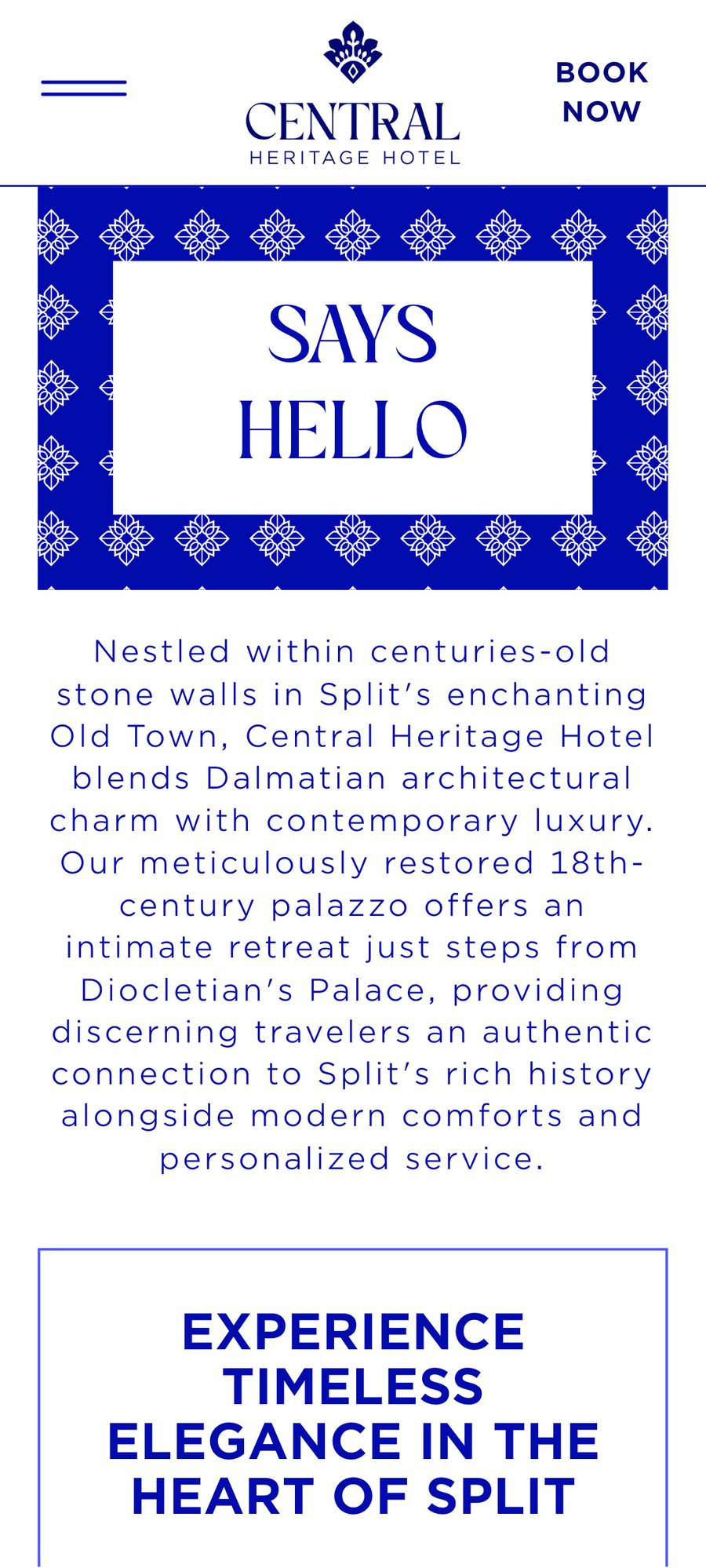 Central Heritage Hotel website, mobile view 3