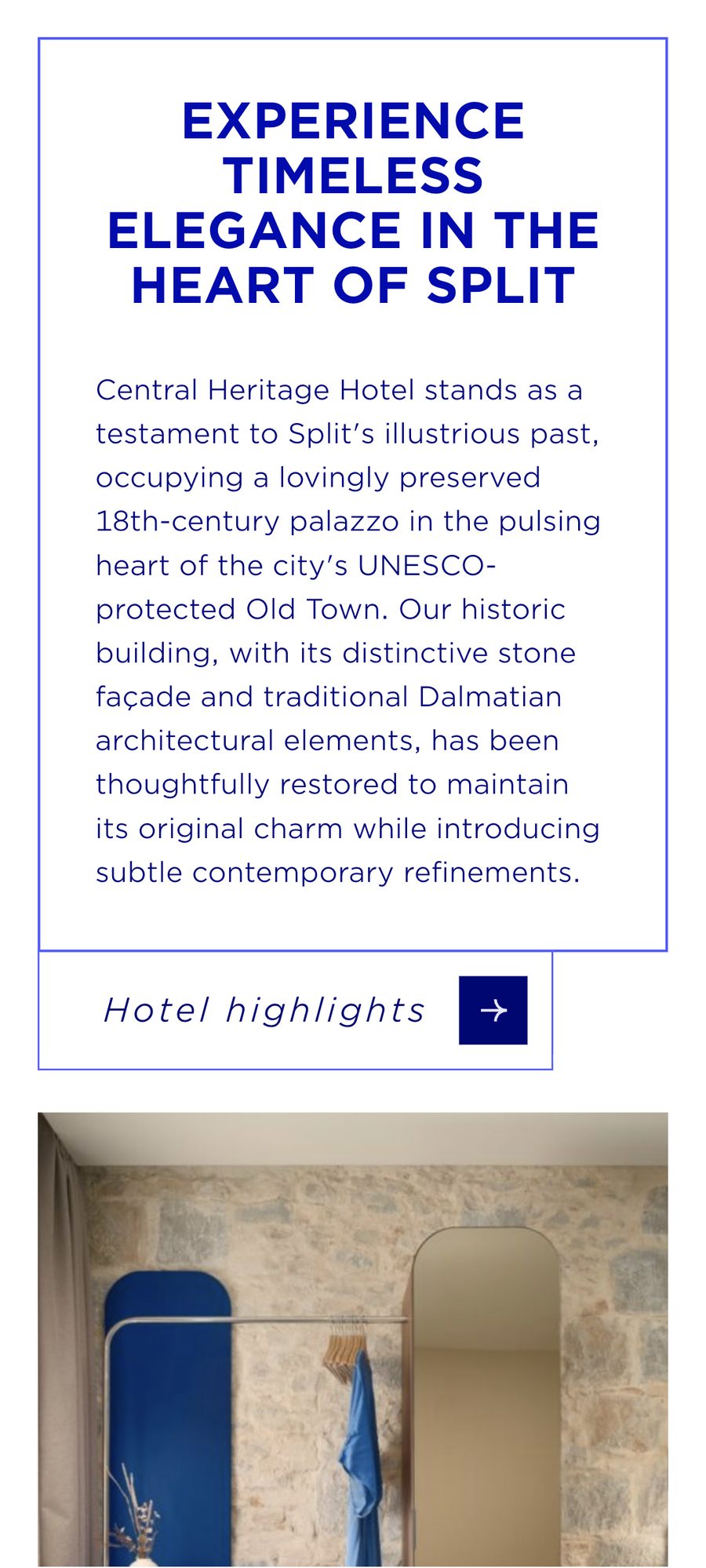 Central Heritage Hotel website, mobile view 4