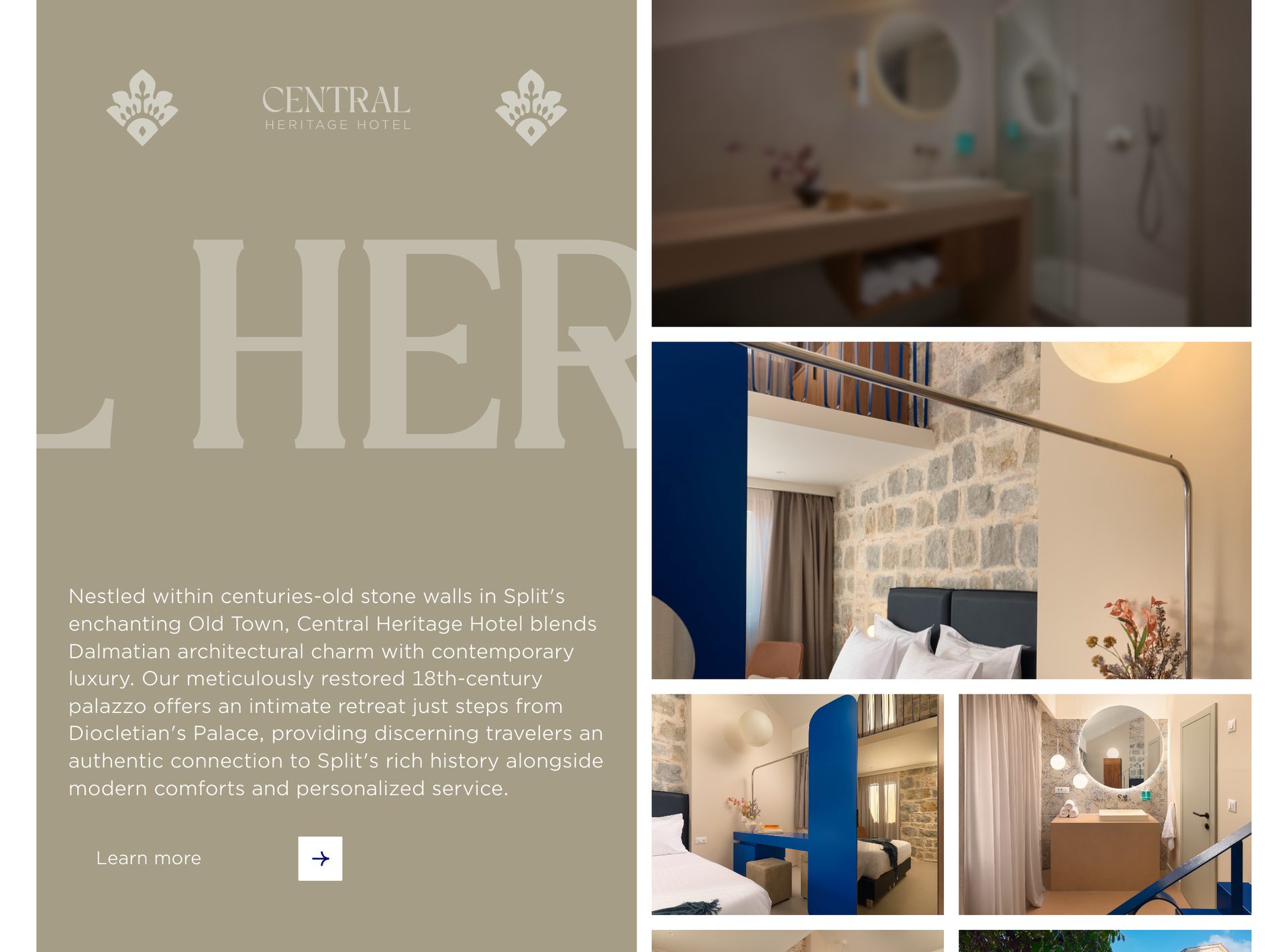 Central Heritage Hotel website, desktop view 8