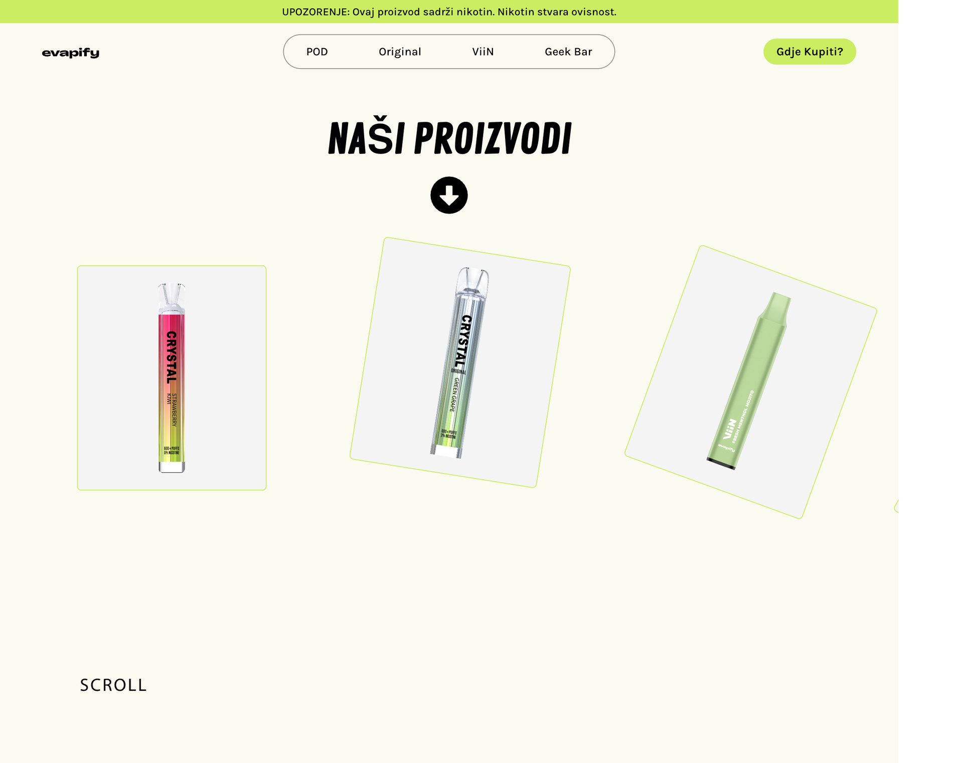 Evapify website, desktop view 1