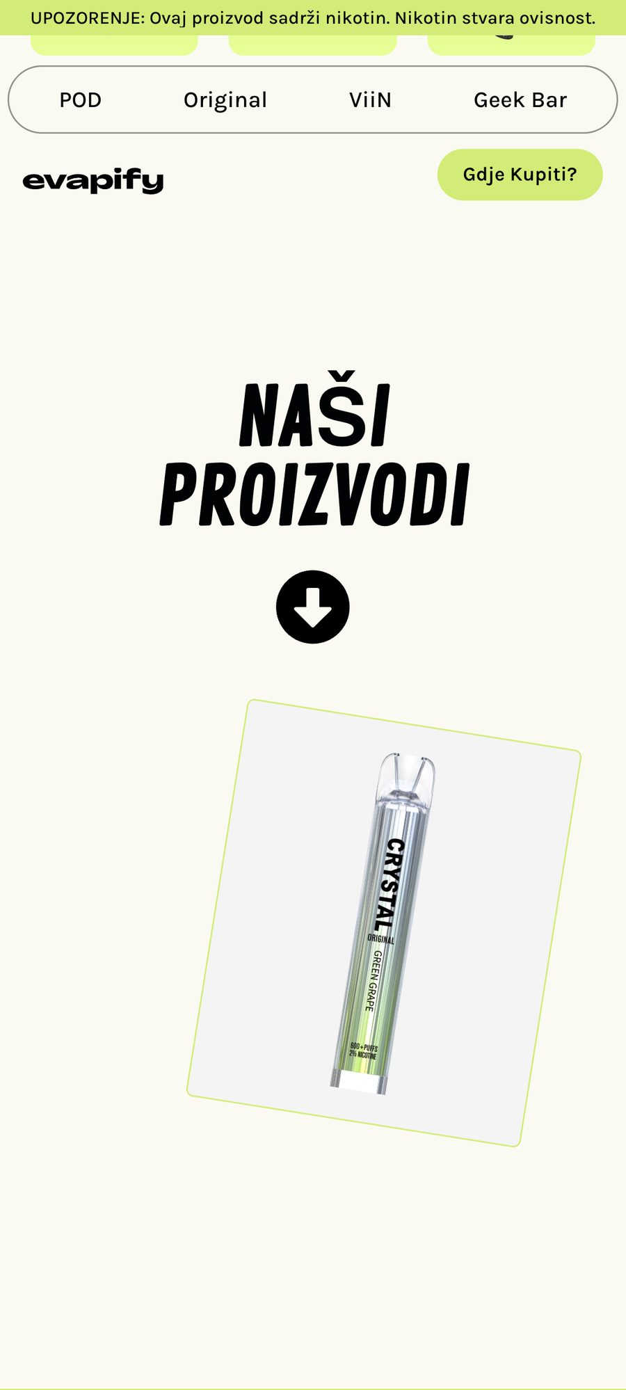 Evapify website, mobile view 3