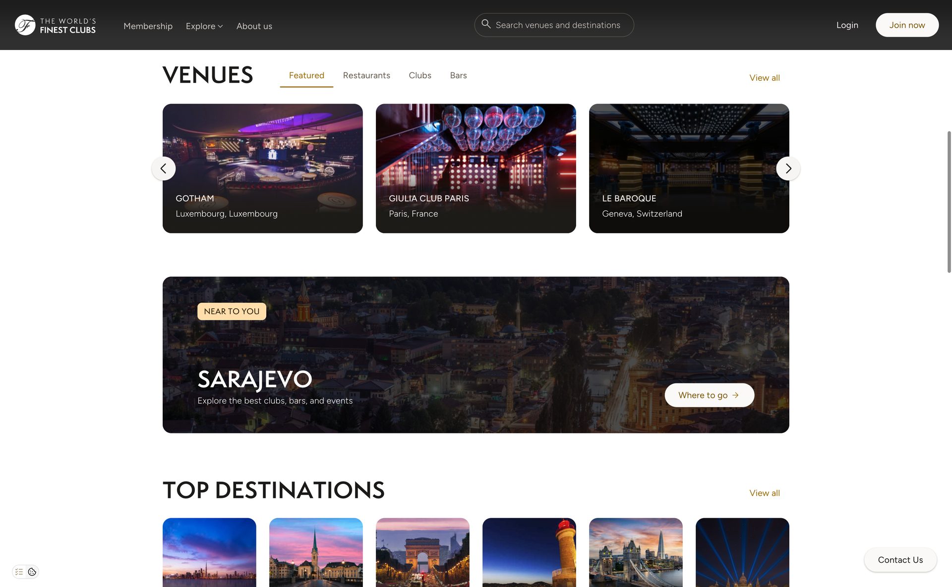 FinestClubs website, desktop view 1