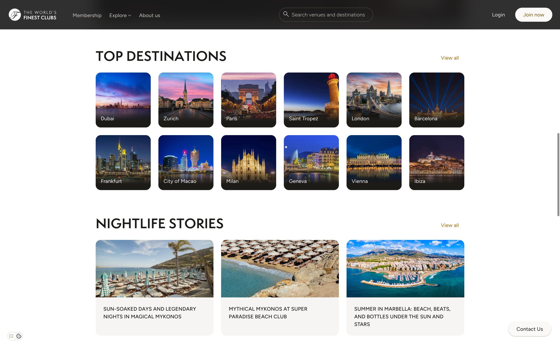 FinestClubs website, desktop view 2