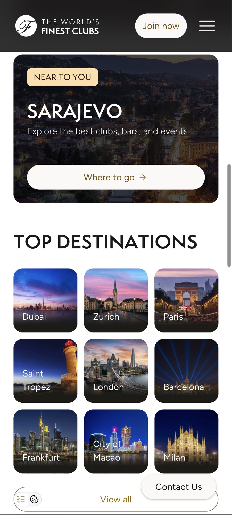 FinestClubs website, mobile view 4