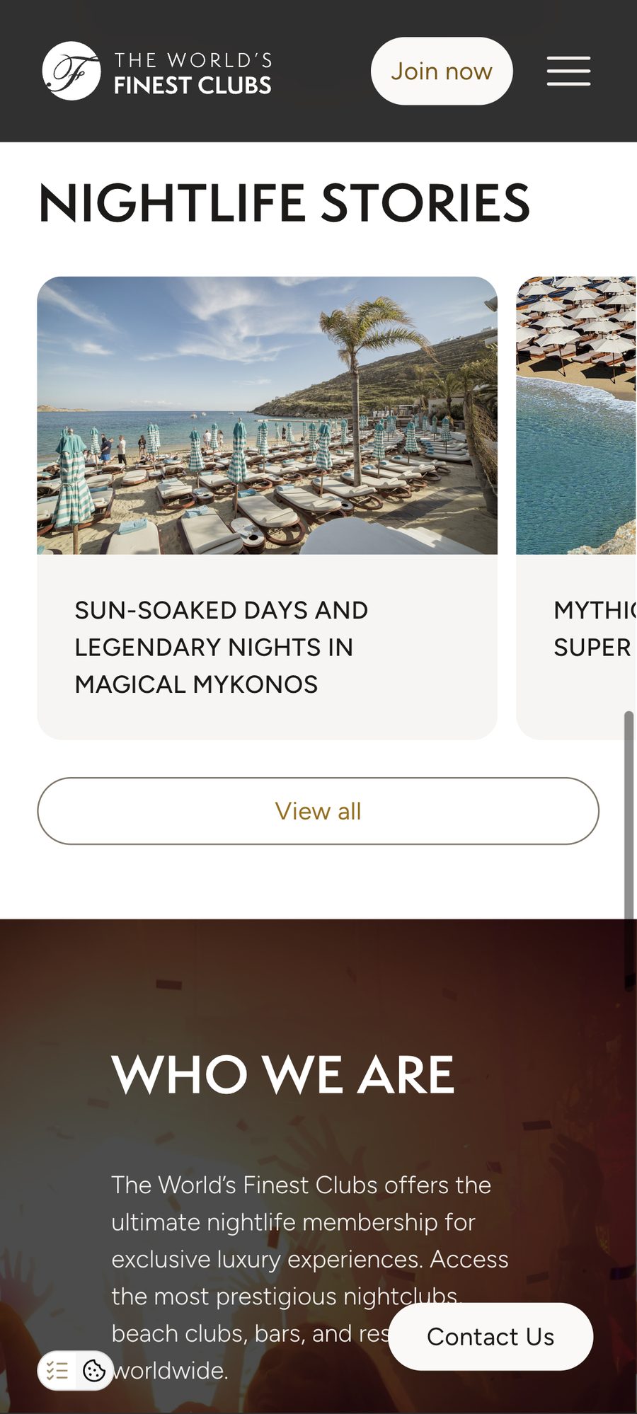 FinestClubs website, mobile view 6