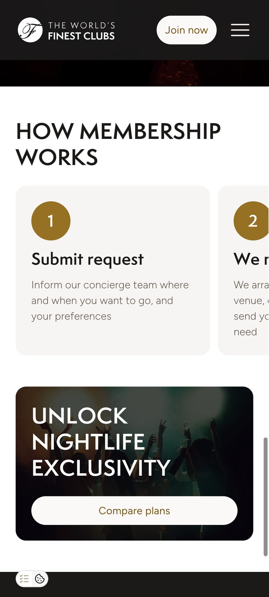 FinestClubs website, mobile view 7