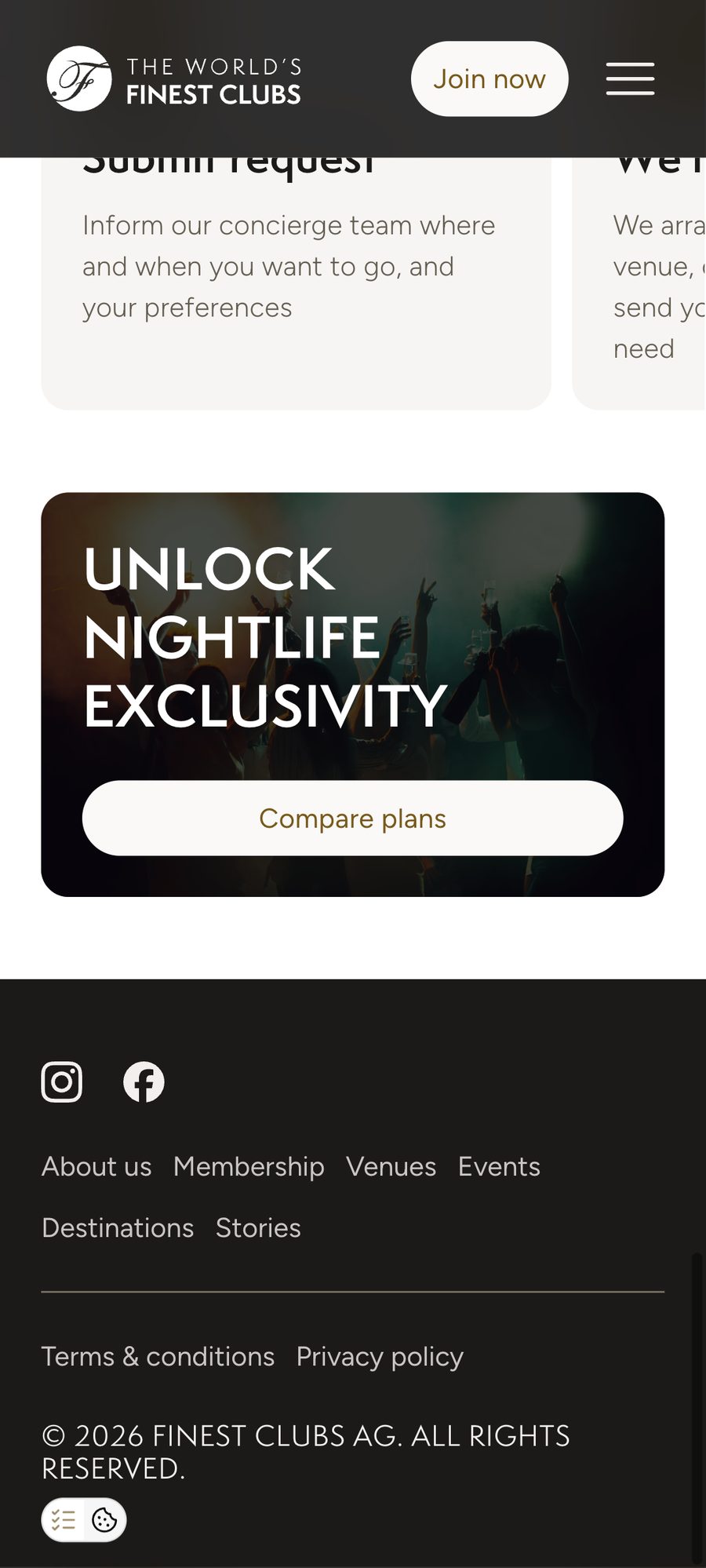 FinestClubs website, mobile view 9