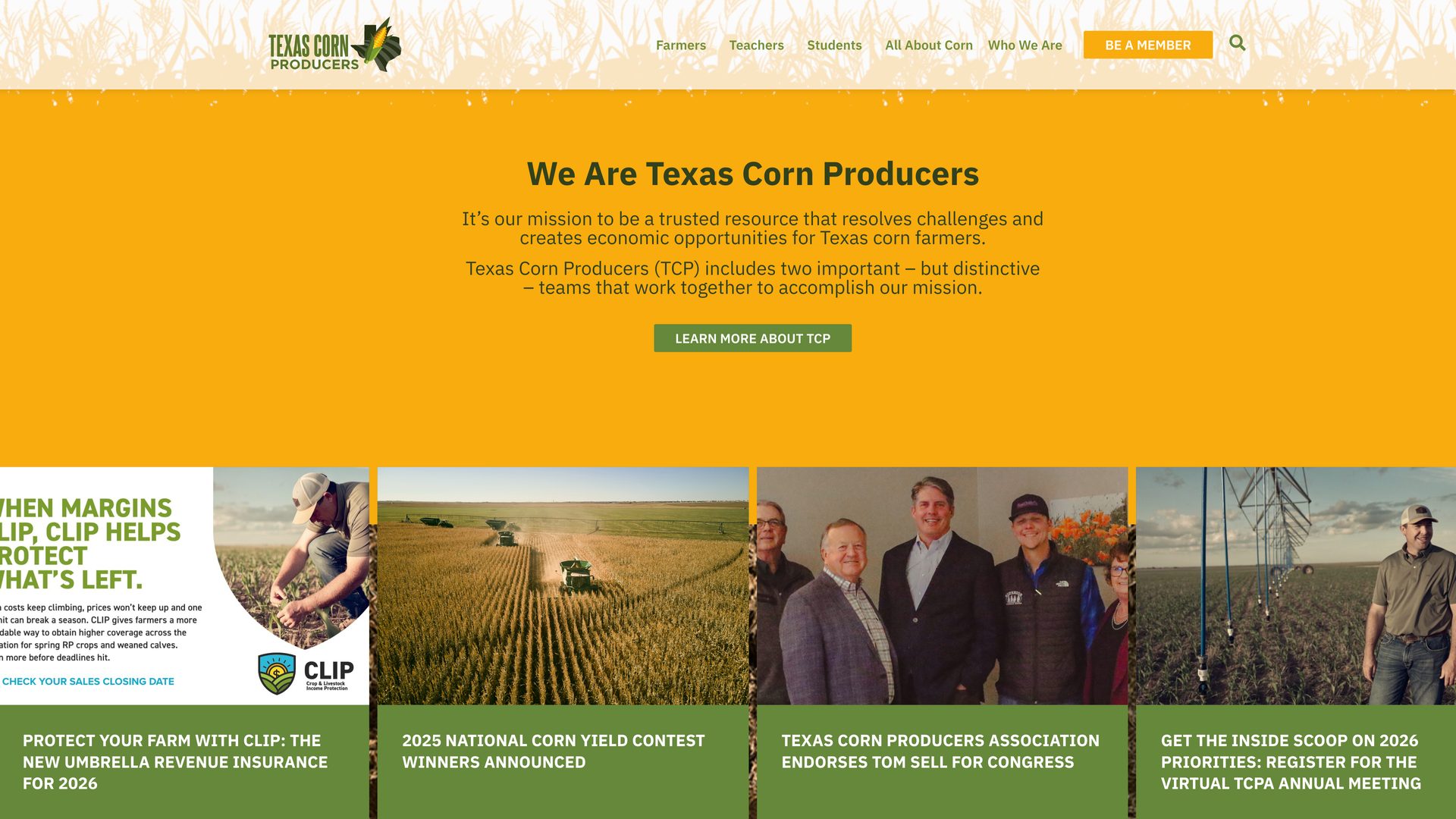 Texas Corn Producers website, desktop view 1