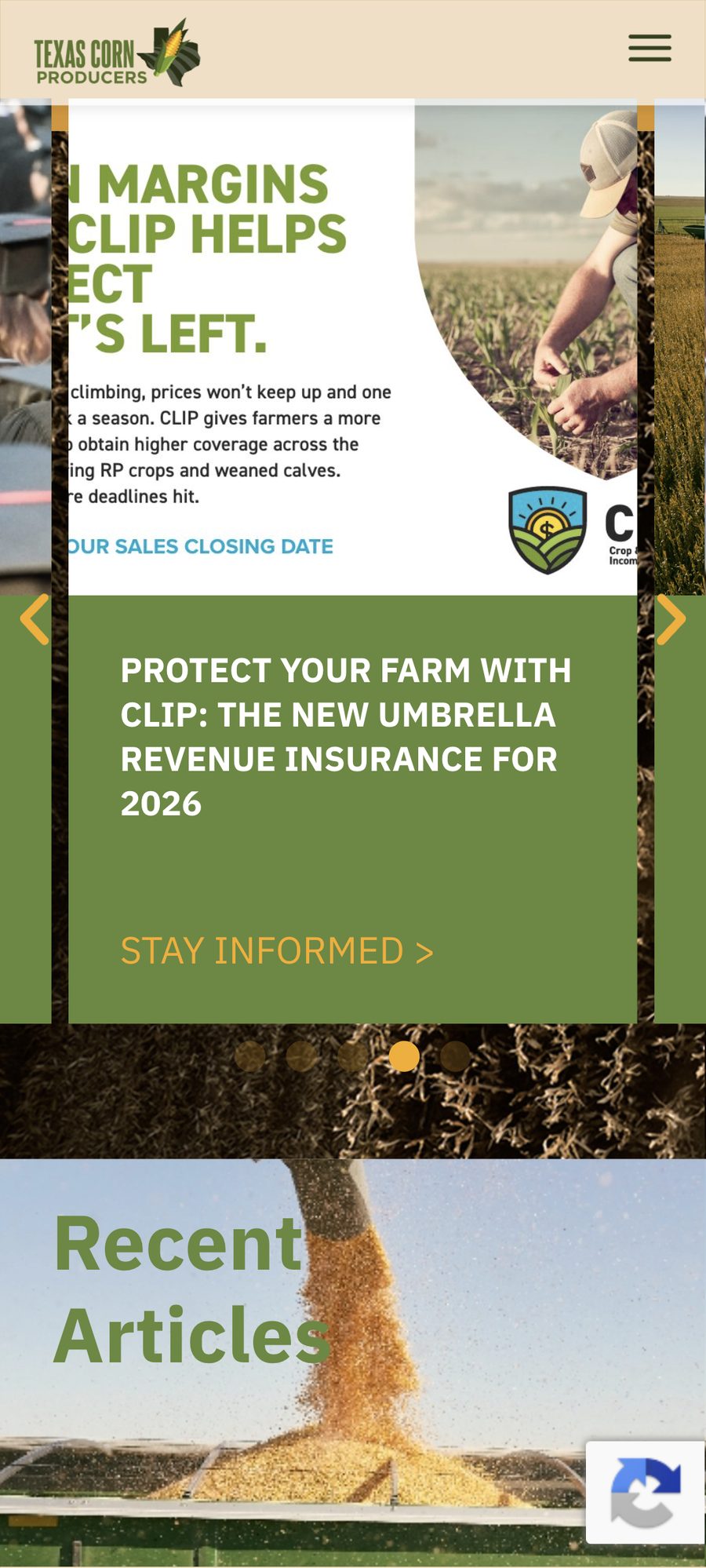 Texas Corn Producers website, mobile view 3
