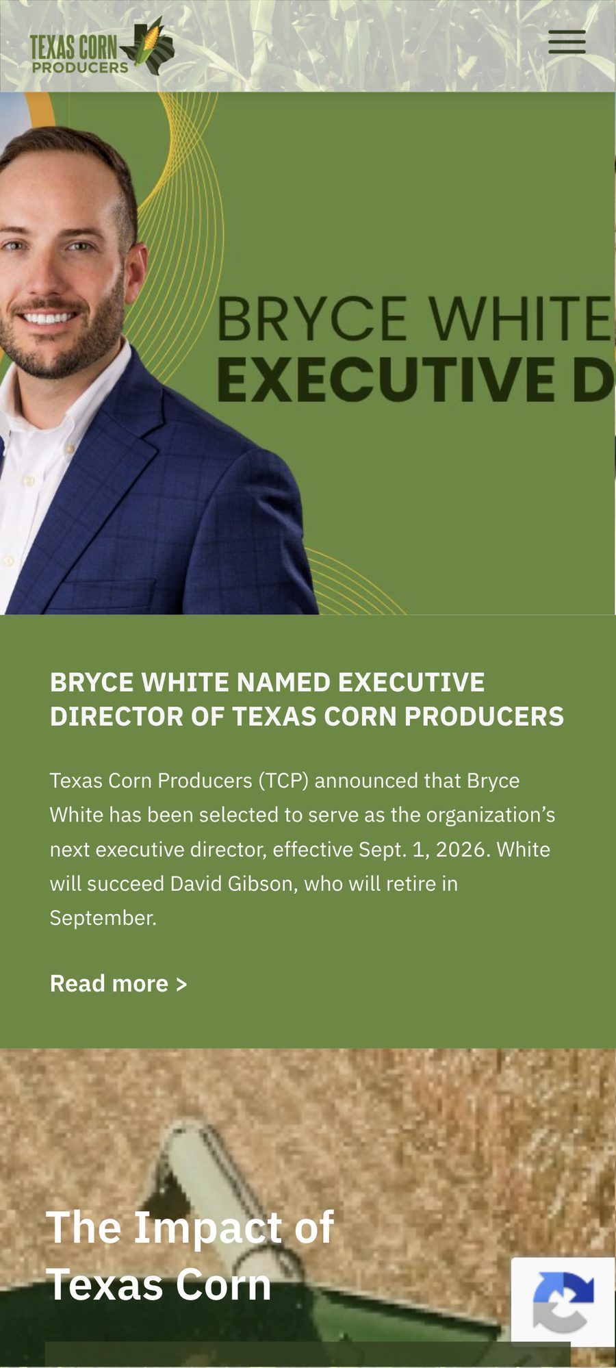 Texas Corn Producers website, mobile view 6