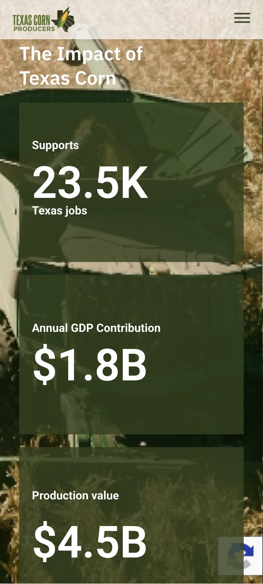 Texas Corn Producers website, mobile view 7