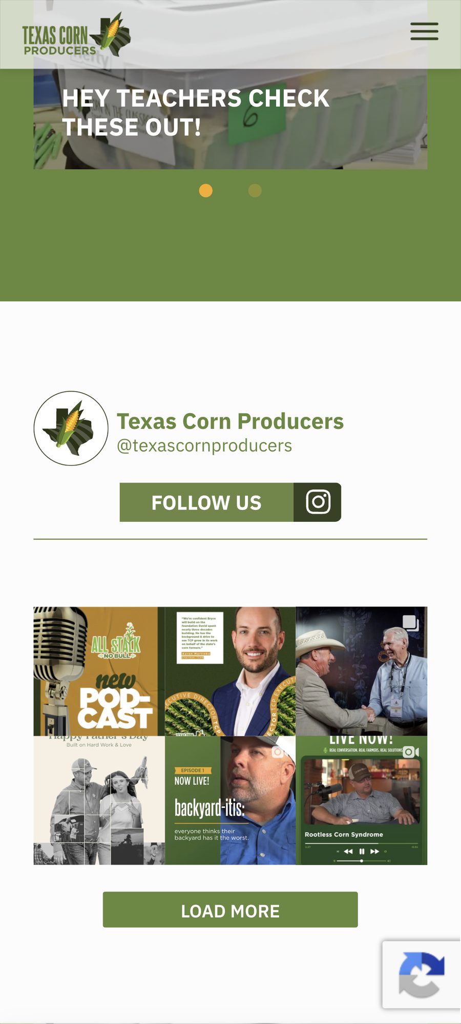Texas Corn Producers website, mobile view 9