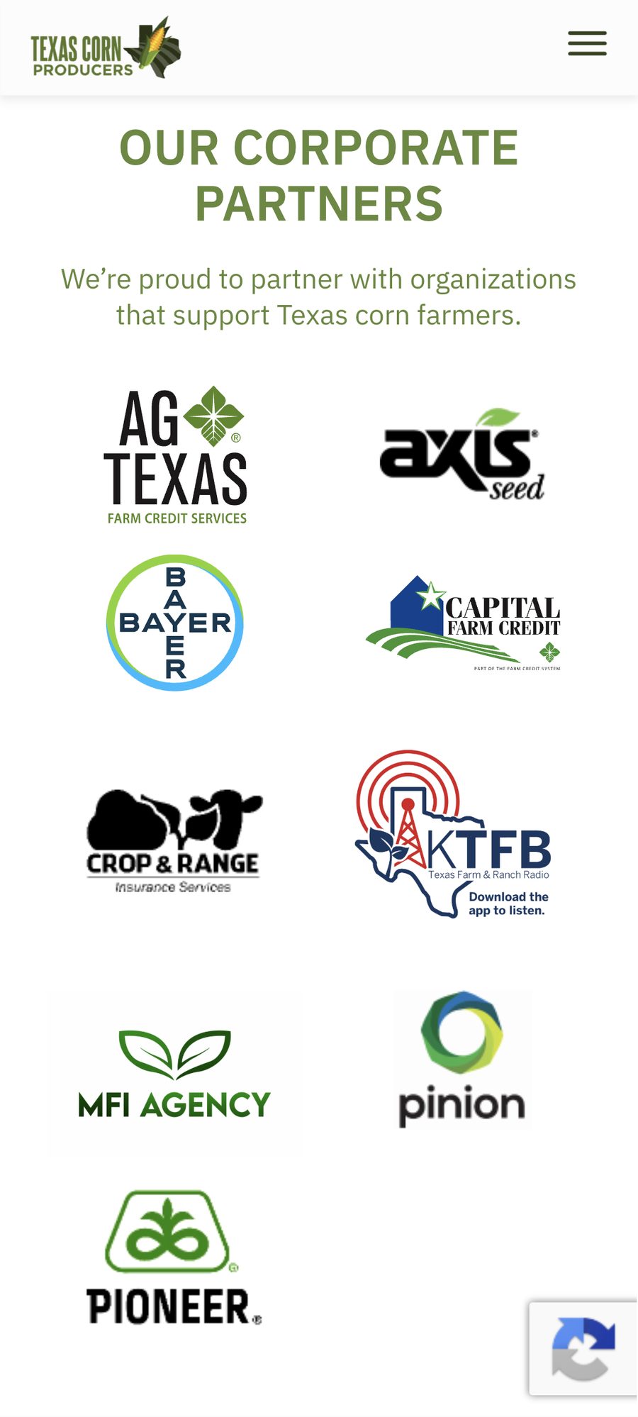 Texas Corn Producers website, mobile view 10