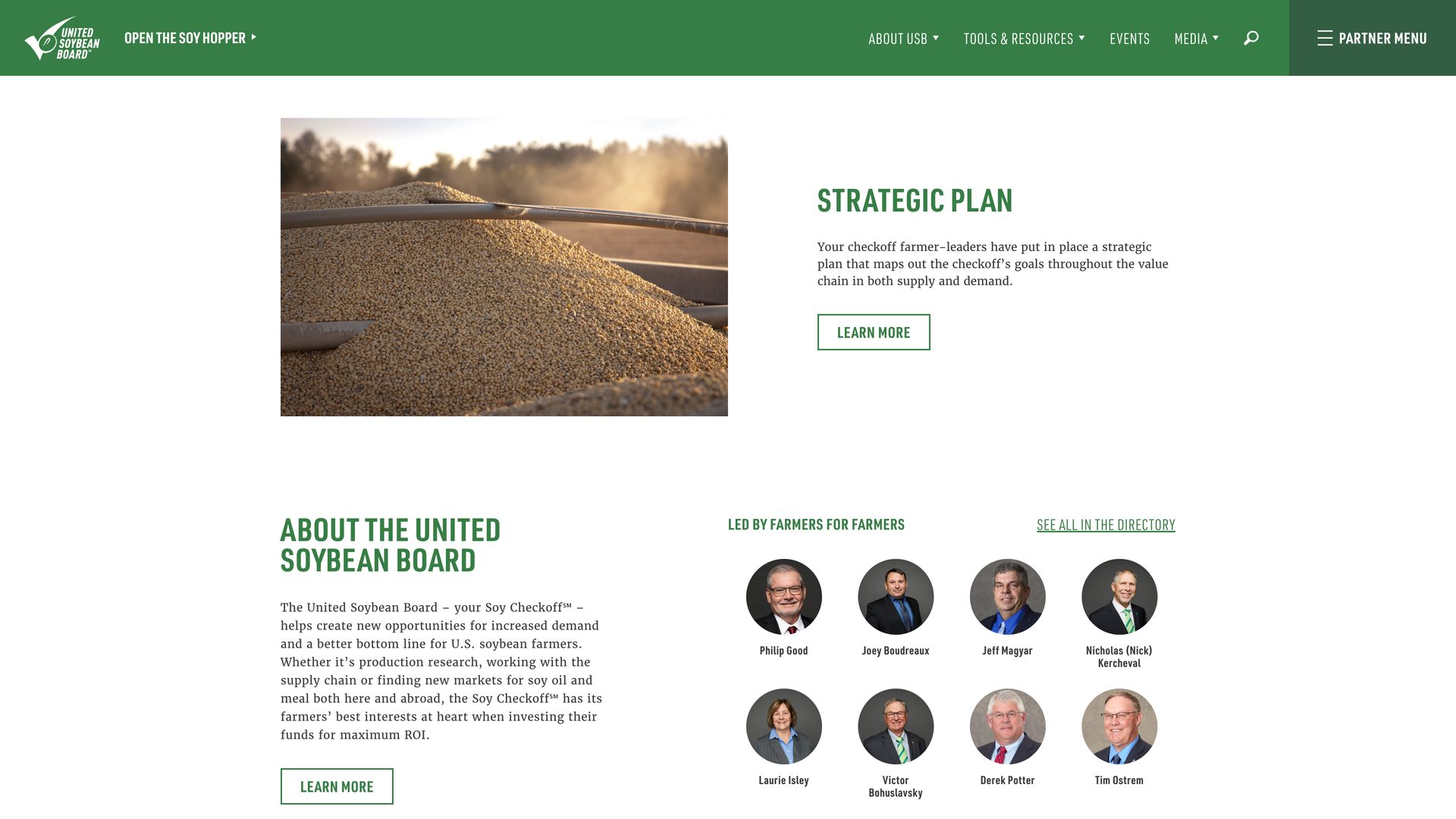 United Soybean website, desktop view 1