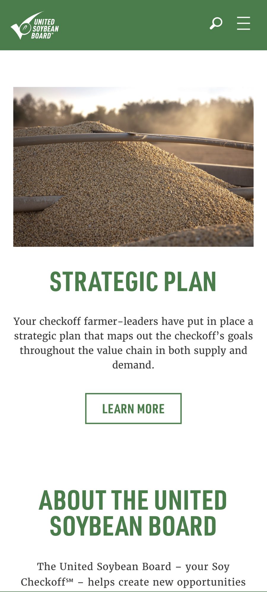 United Soybean website, mobile view 3