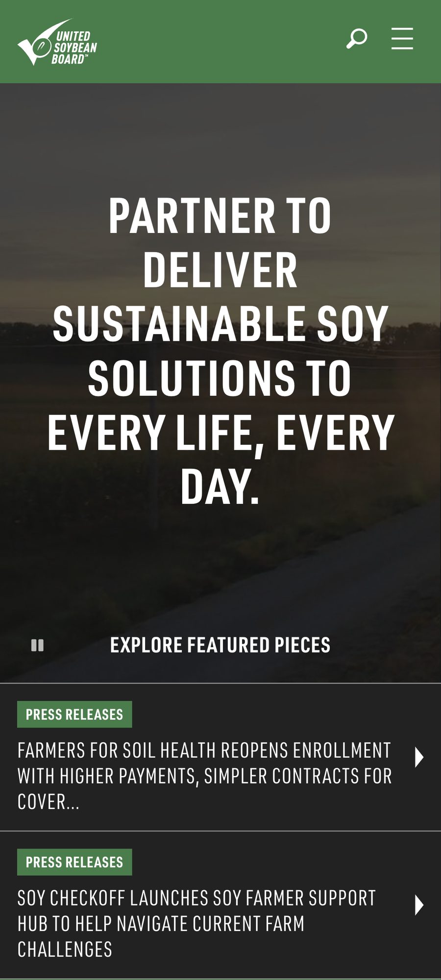 United Soybean website, mobile view 10