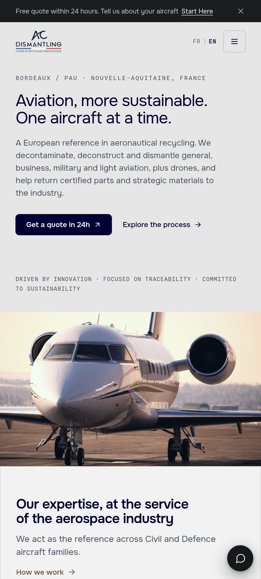 English homepage on mobile