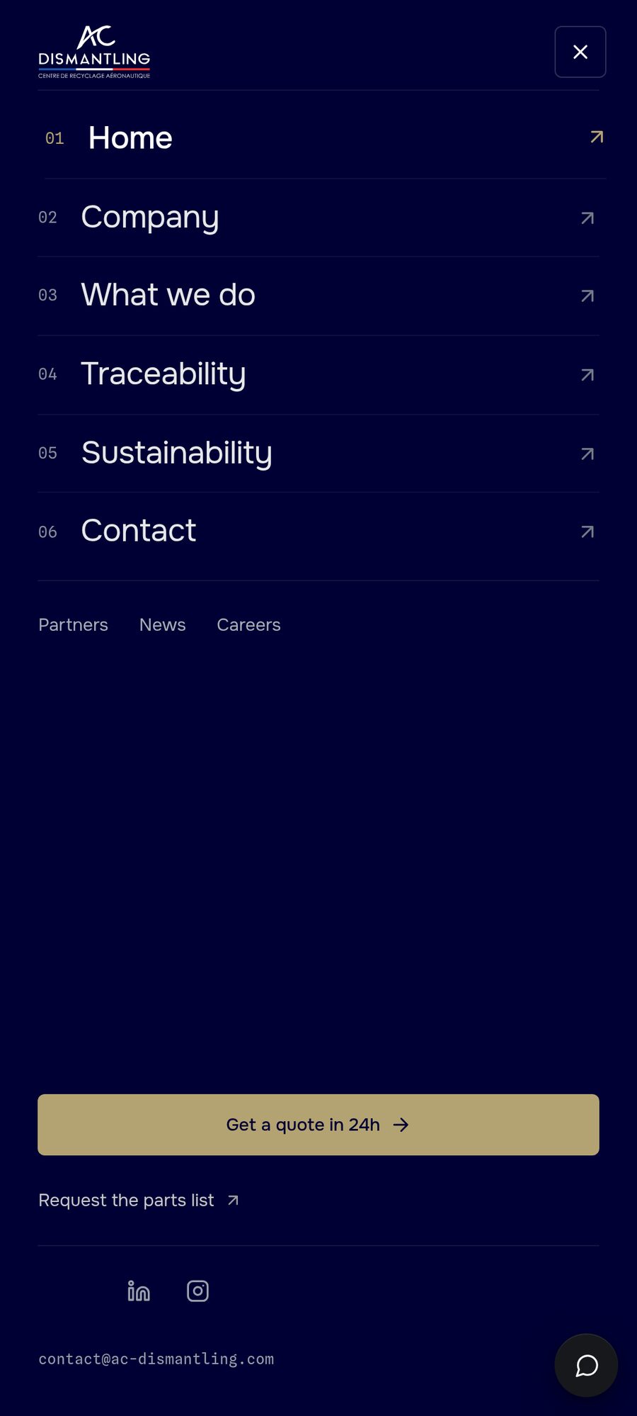 English mobile menu