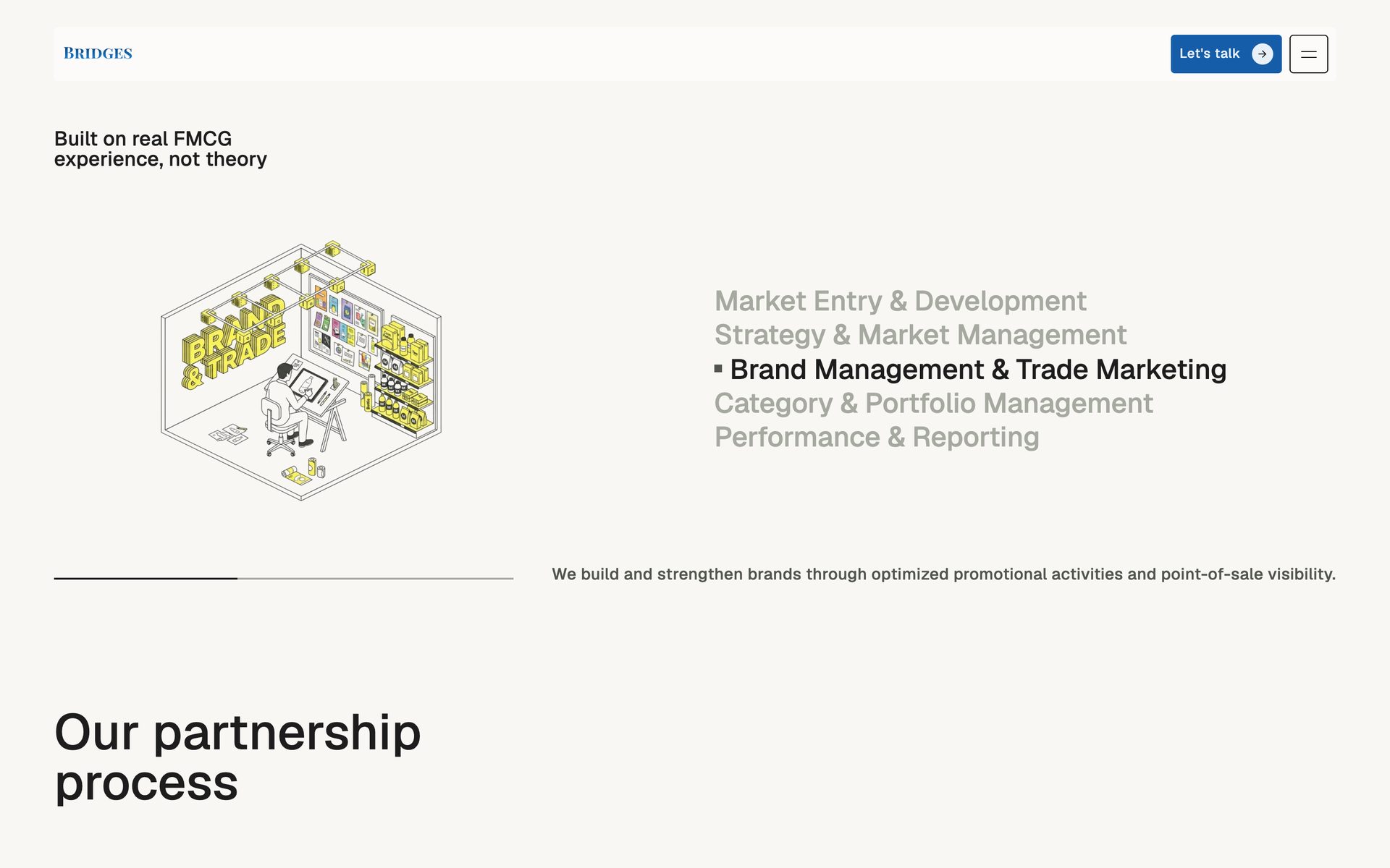 Bridges services list and partnership process on desktop