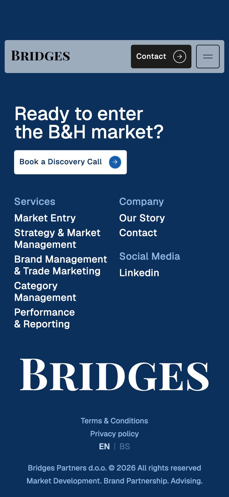 Footer call to action on mobile: ready to enter the B&H market?