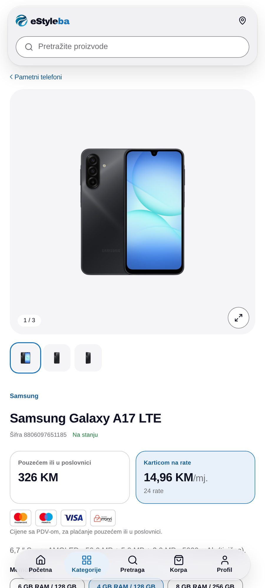 eStyle homepage on mobile