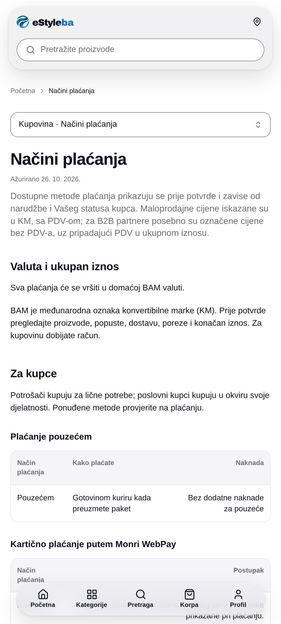 Help hub page picker on mobile