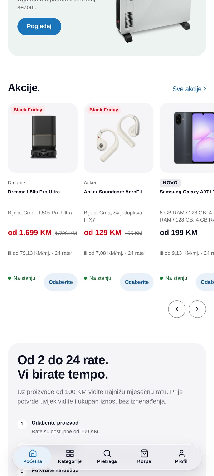 Sale grid and the 2 to 24 installments block on mobile