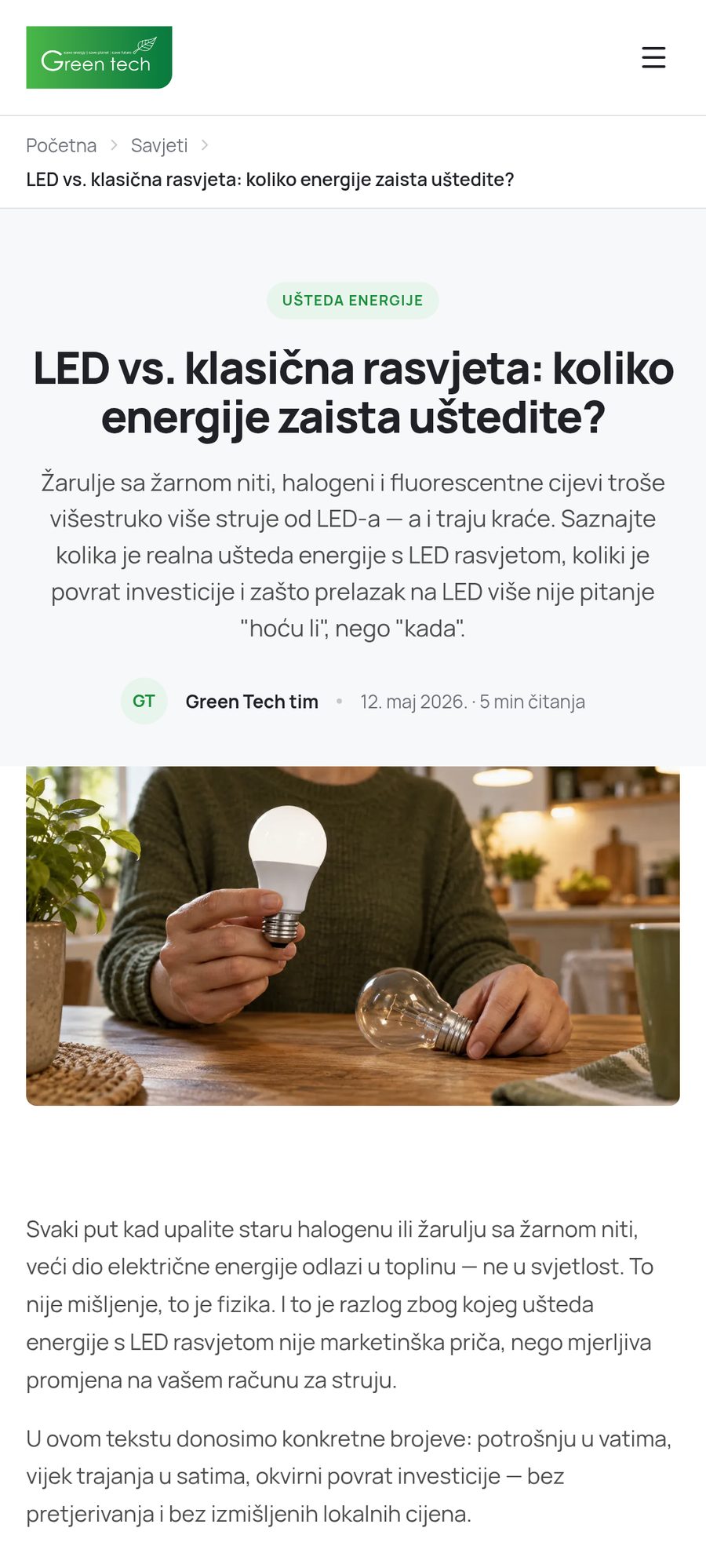 Energy-saving guide on the Green Tech blog on mobile