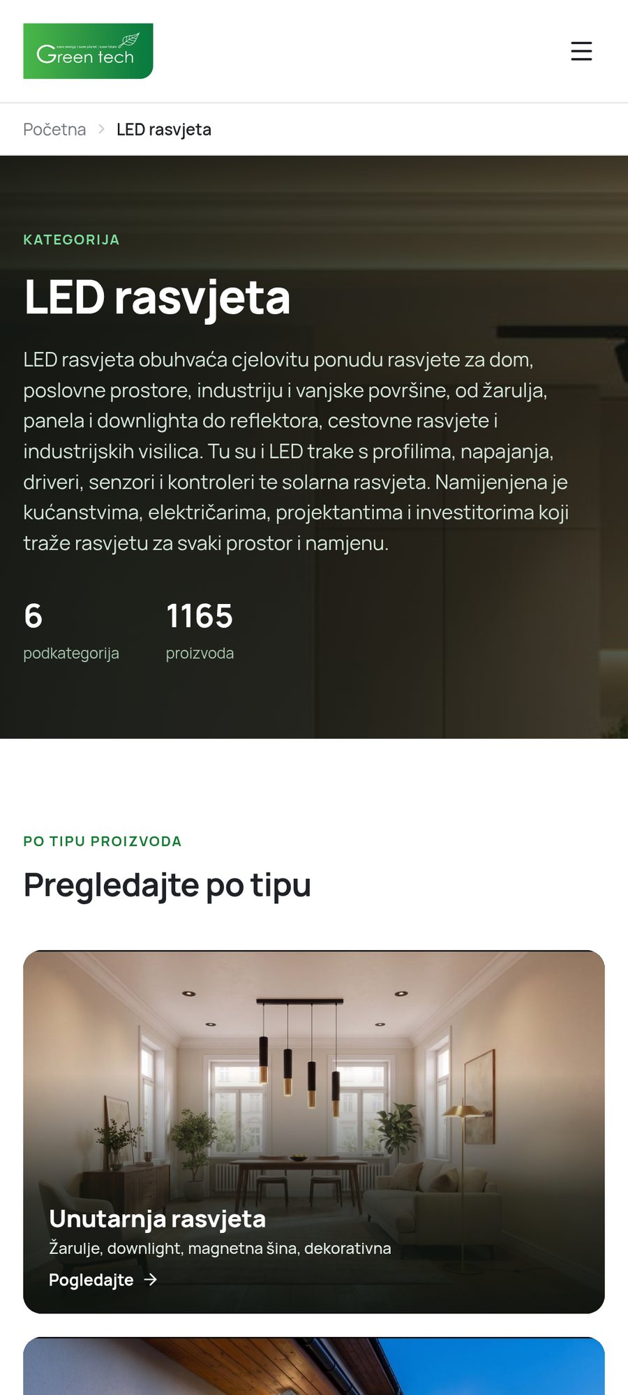 LED lighting category on mobile
