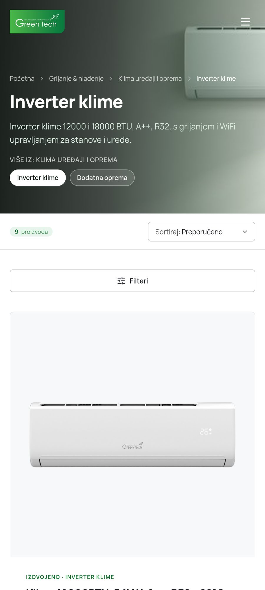 Inverter air conditioner category on mobile