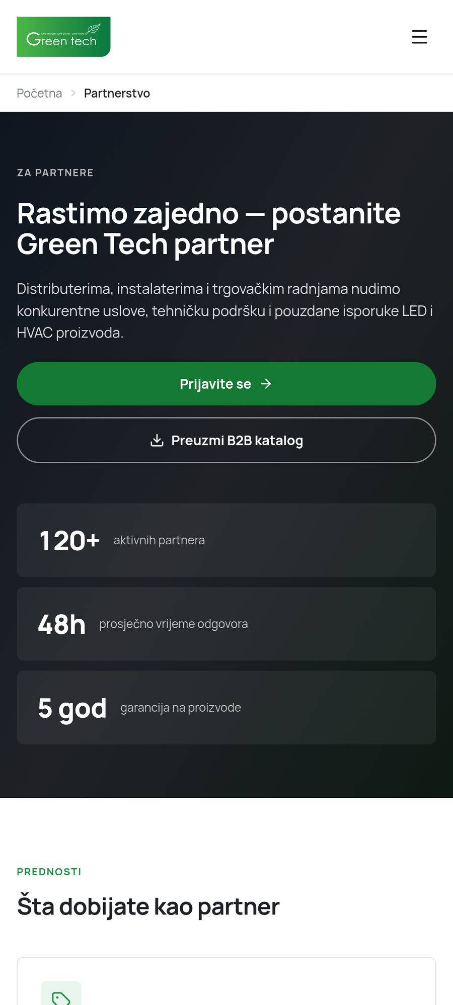Partnership page on mobile