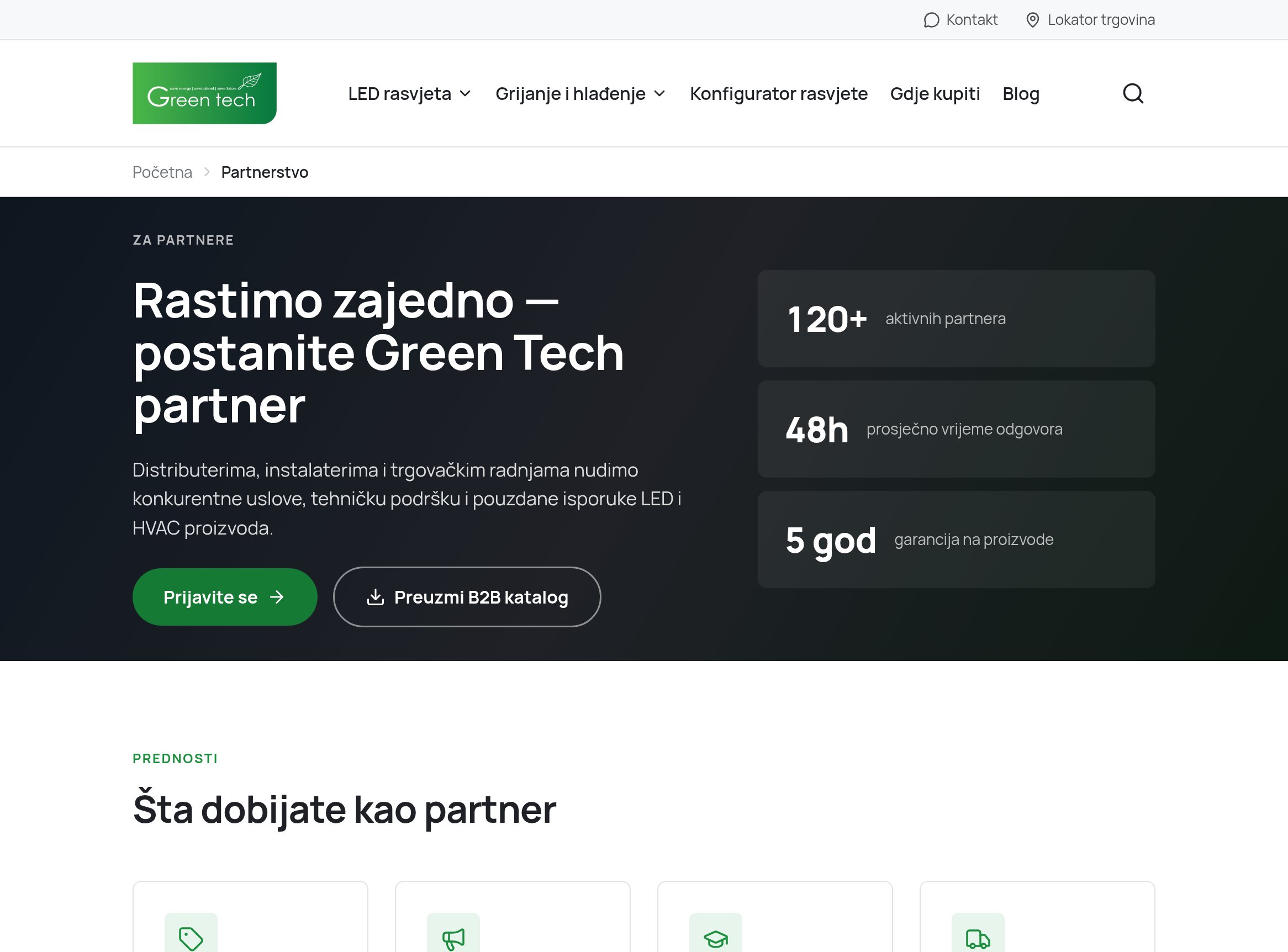 Green Tech partnership page with partner numbers