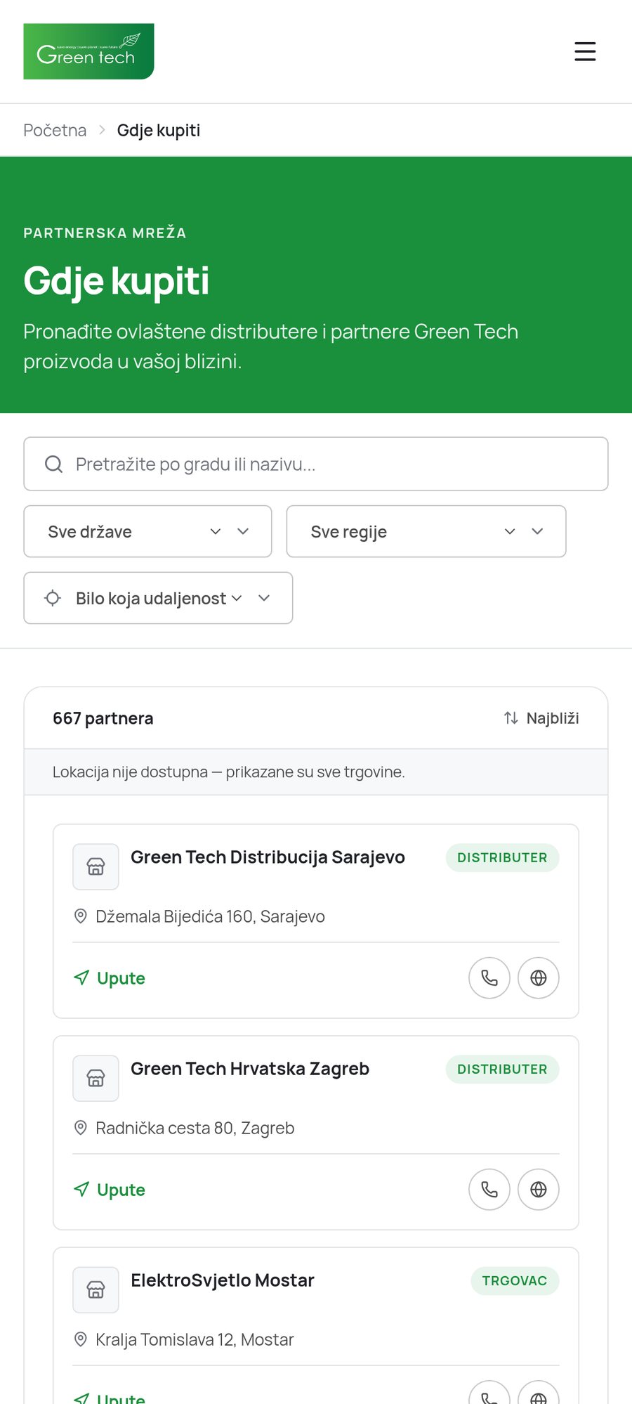 Store locator with partner filters on mobile