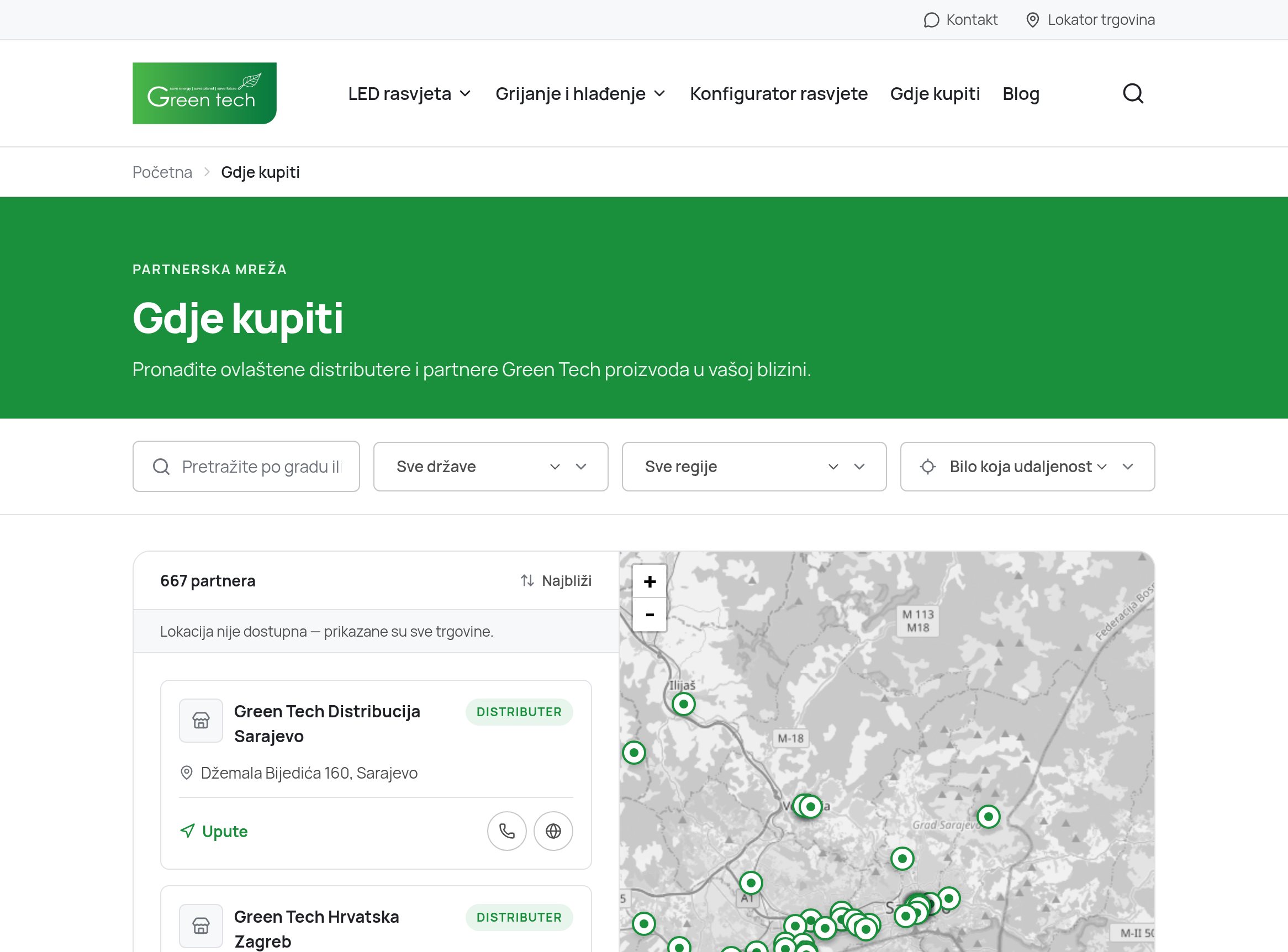 Store locator with 667 partners on a map