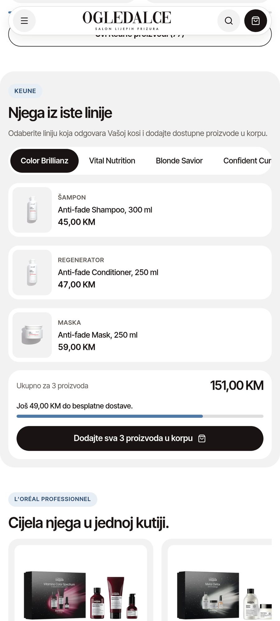 "Šta je potrebno Vašoj kosi?" needs section on mobile