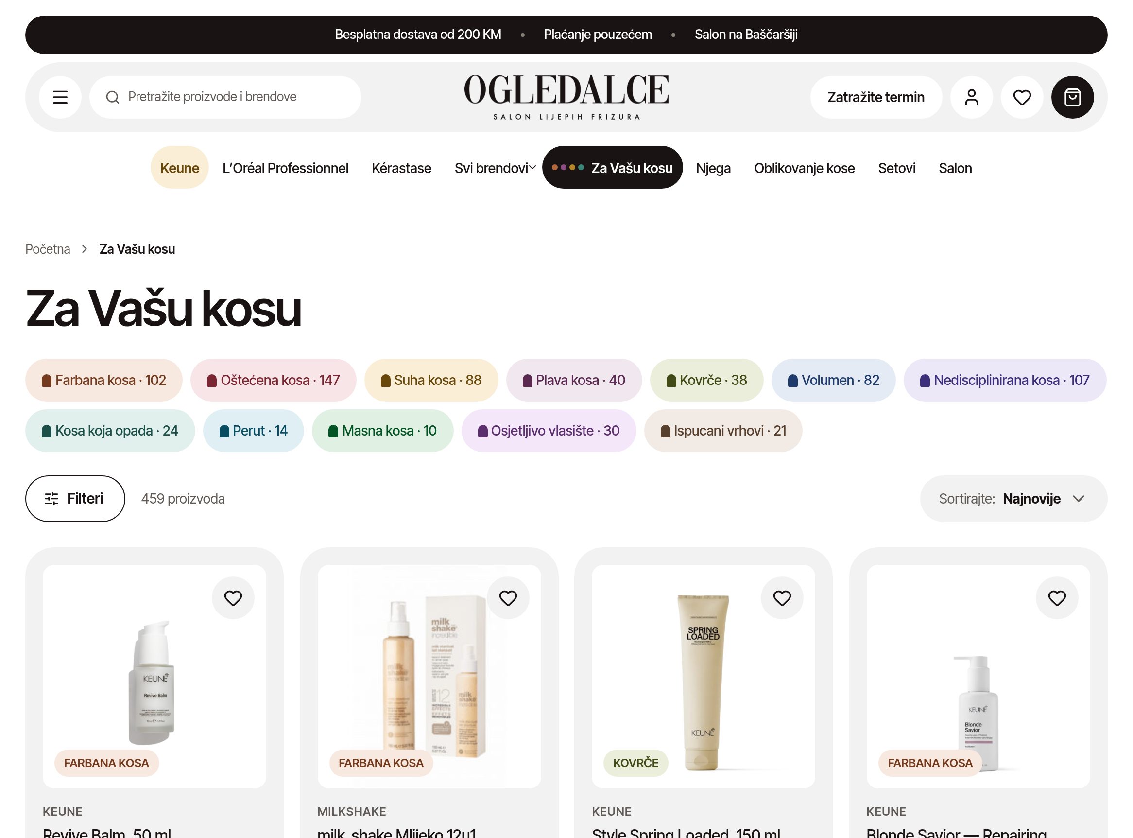 Ogledalce hair-need index with twelve needs and product counts