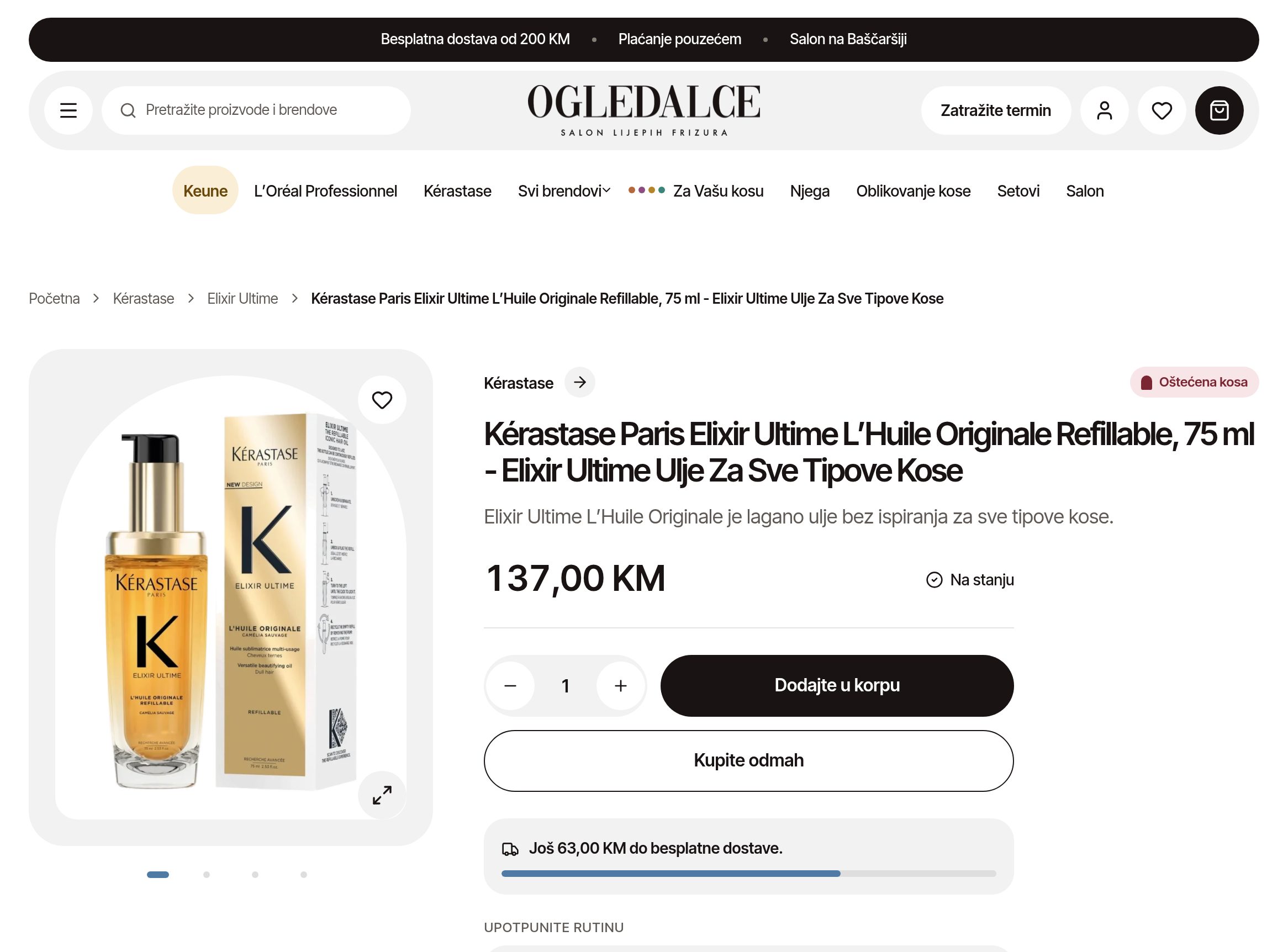 Kérastase product page on the custom Ogledalce theme