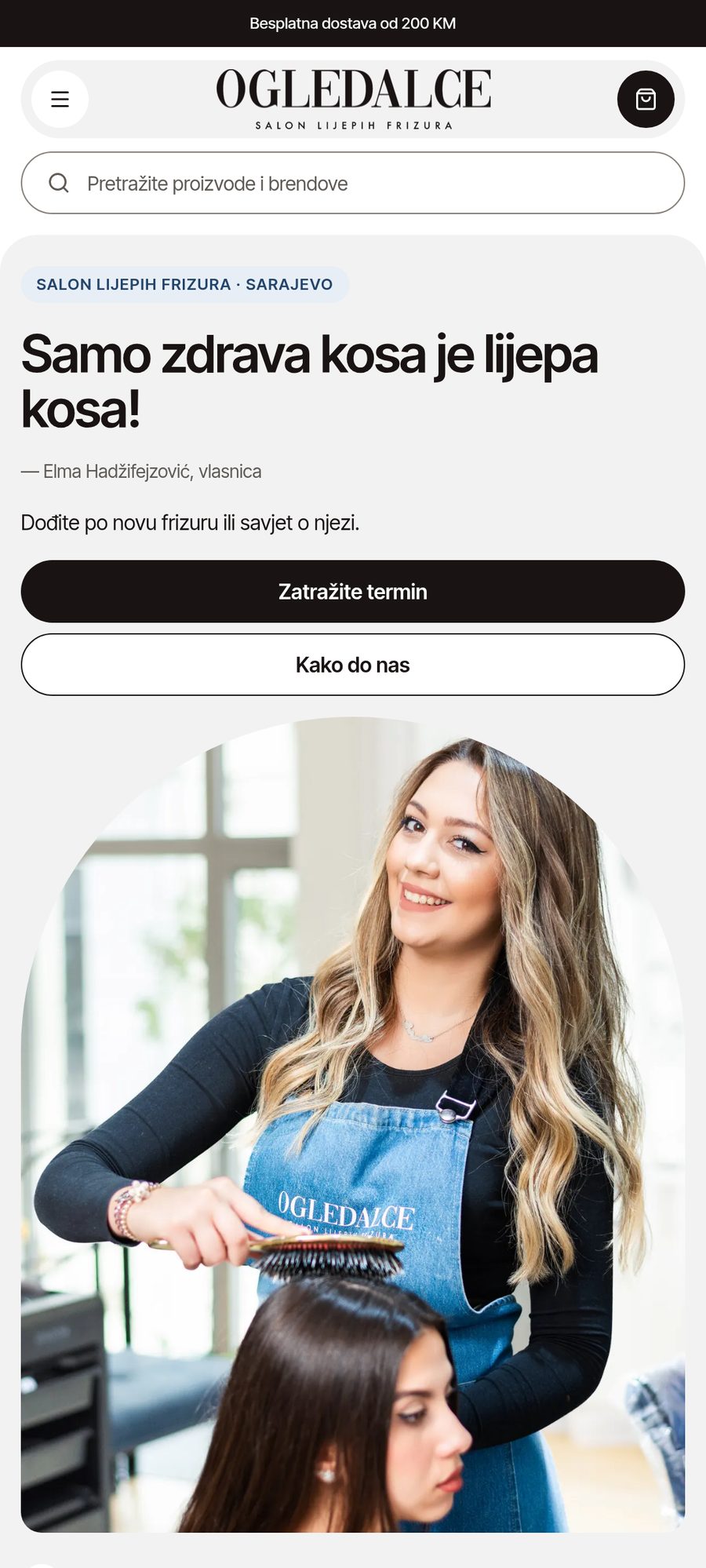 Salon hours, address and appointment button on mobile